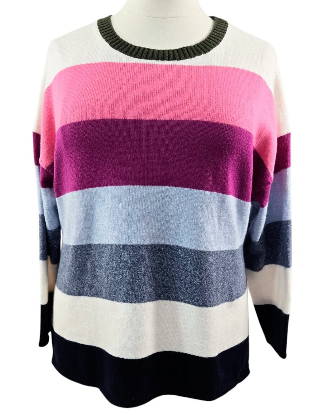 Talbots Multicolor Thick Striped Round Neck Drop Shoulder Sweater